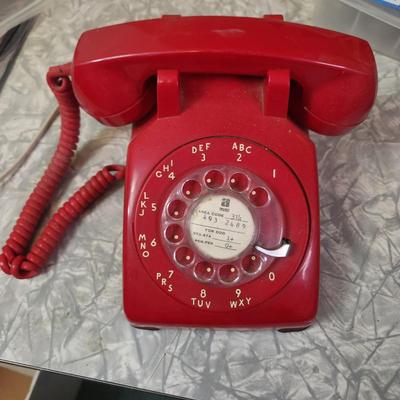 Vintage Red Northen Telecom Rotary Dial Desk Telephone Retro MCM Mid Century Phone 591
