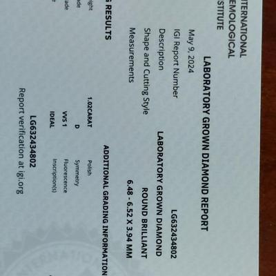 IGI CERTIFIED LAB GROWN DIAMOND