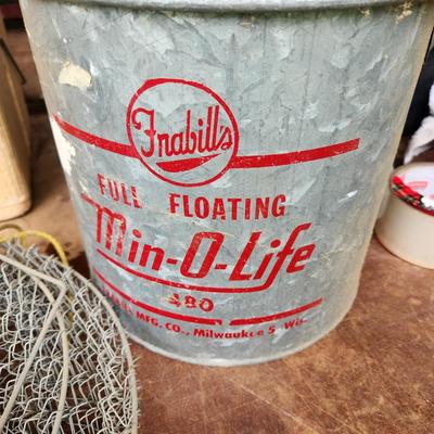 Fishing Lot Vintage Frabill's Full Floating Min-O-Life Minnow Bucket Metal, Worm Farm, 2 Fish Storage Baskets