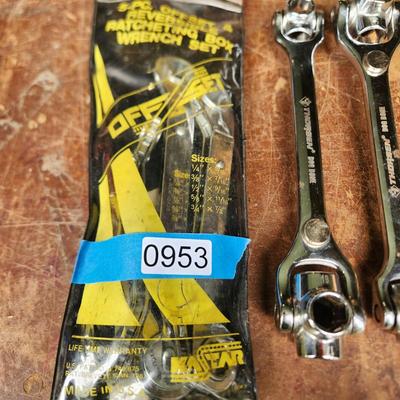 Tool lot Kastar Offset & Reversible Racheting box Wrench set & 2 Thorsen Dog Bones w Magnetic Head