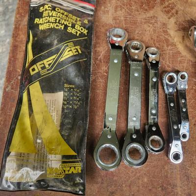 Tool lot Kastar Offset & Reversible Racheting box Wrench set & 2 Thorsen Dog Bones w Magnetic Head