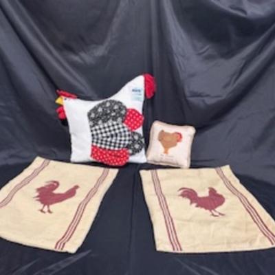 ROOSTER PILLOWS AND KITCHEN TOWELS