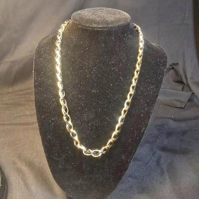 BRASS BASE DOUBLE LIGHTED LAMP, VANITY MIRROR, 2 NECKLACES AND A PURSE