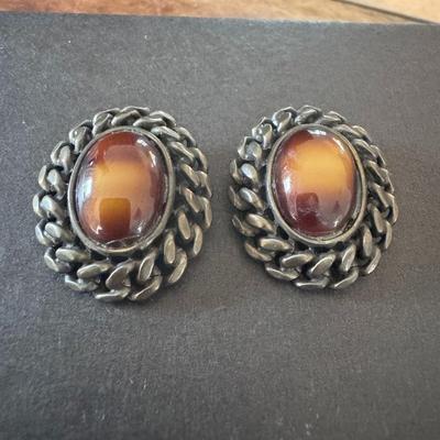 Baltic amber set in Sterling vintage clip-ons