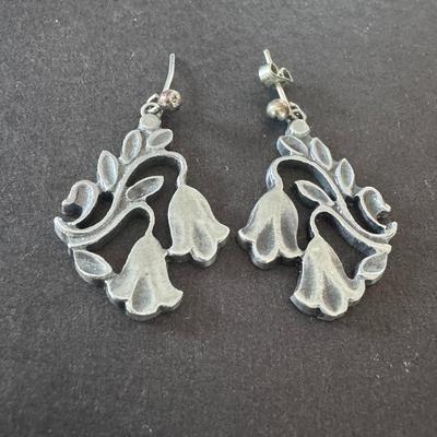 Vintage-style sterling silver bell flower earrings, featuring marcasite accents.
