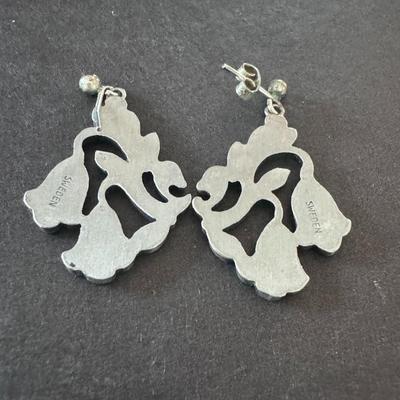 Vintage-style sterling silver bell flower earrings, featuring marcasite accents.