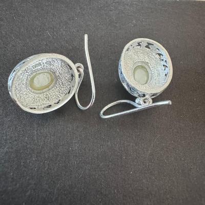 Sterling Silver Marcasite and Mother of Pearl Drop Earrings.