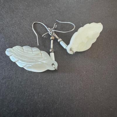 Mother of Pearl Leaf Dangle Earrings.