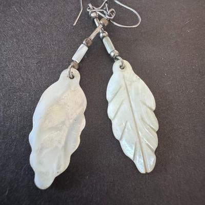 Mother of Pearl Leaf Dangle Earrings.
