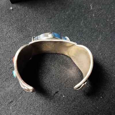NATIVE AMERICAN CRAFTED TURQUOISE AND STERLING CUFF WATCH BAND