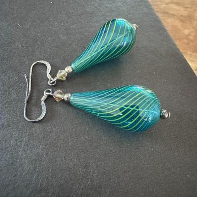 Hand Blown Lampwork Glass Teardrop or Pear-Shaped Dangle Earrings.