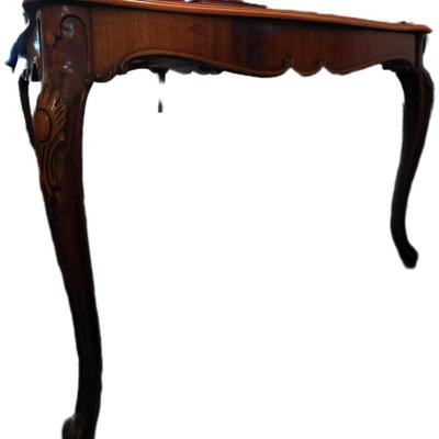 Sale Photo Thumbnail #76: French country dining table. Table only. No chairs. Nothing else in the background is included. Table measures 74.5"L with leaf x43"H x 30"W. The one leaf is the standard 12"W.