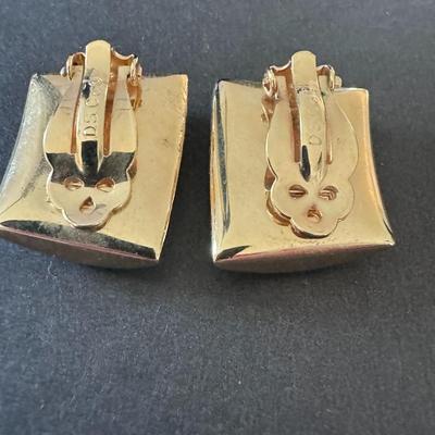 SWAROVSKI Pave Faux Diamond Gold Tone Clip On Earrings.