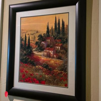 Sale Photo Thumbnail #95: 2 Framed art prints: Toscano Valley scenic Italian poppies. Frame measurements are 32"H x 27"W.