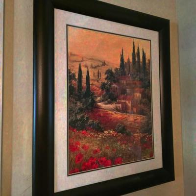 Sale Photo Thumbnail #93: 2 Framed art prints: Toscano Valley scenic Italian poppies. Frame measurements are 32"H x 27"W.