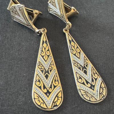 DAMASCENE Teardrop Dangle Earrings, featuring the distinctive art form of Damascene