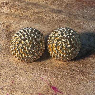 Vintage Monet Gold Tone Twisted Rope Dome Earrings.