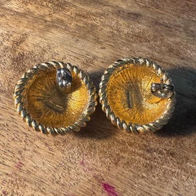 Vintage Monet Gold Tone Twisted Rope Dome Earrings.