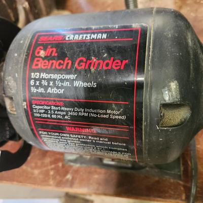 Sears Craftsman 6" Bench Grinder 1/3 HP with Snake Lamp Light Tested