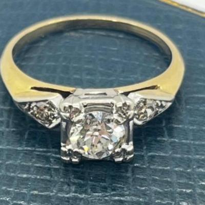 LOT 75: GORGEOUS Vintage Art Deco 14K Yellow & White Gold Genuine Earth Mined Old Mine Cut Diamond Engagement Ring - 2.95 GTW - Size...