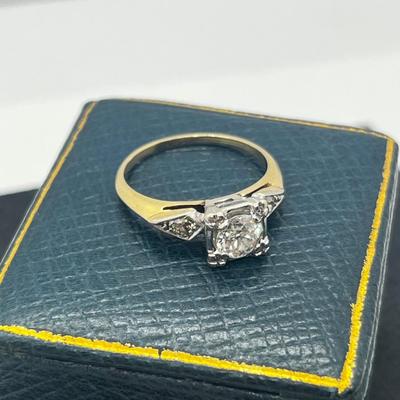 LOT 75: GORGEOUS Vintage Art Deco 14K Yellow & White Gold Genuine Earth Mined Old Mine Cut Diamond Engagement Ring - 2.95 GTW - Size...
