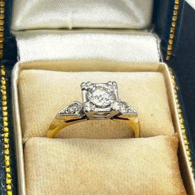 LOT 75: GORGEOUS Vintage Art Deco 14K Yellow & White Gold Genuine Earth Mined Old Mine Cut Diamond Engagement Ring - 2.95 GTW - Size...