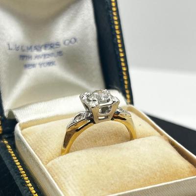 LOT 75: GORGEOUS Vintage Art Deco 14K Yellow & White Gold Genuine Earth Mined Old Mine Cut Diamond Engagement Ring - 2.95 GTW - Size...