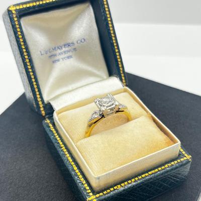 LOT 75: GORGEOUS Vintage Art Deco 14K Yellow & White Gold Genuine Earth Mined Old Mine Cut Diamond Engagement Ring - 2.95 GTW - Size...