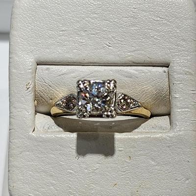 LOT 75: GORGEOUS Vintage Art Deco 14K Yellow & White Gold Genuine Earth Mined Old Mine Cut Diamond Engagement Ring - 2.95 GTW - Size...