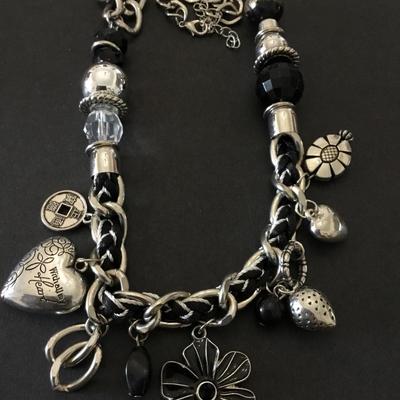 Super cute Silver-tone chunky statement charm necklace