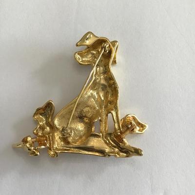 Adorable, vintage, gold tone Dalmatians with articulating puppy, heads and bodies