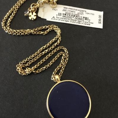 Super cute Lucky brand necklace, gold towns, navy blue