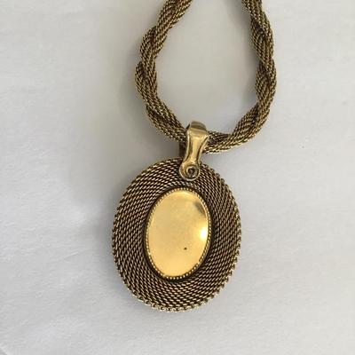 Vintage Annie Klein gold tone necklace with pendant and brown polished stone