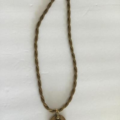 Vintage Annie Klein gold tone necklace with pendant and brown polished stone