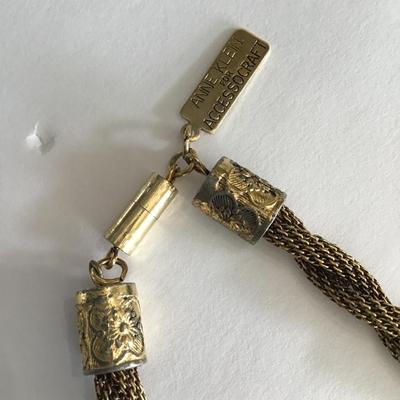 Vintage Annie Klein gold tone necklace with pendant and brown polished stone