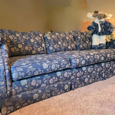 Vintage Blue Floral Sofa by Norwalk with Winter Moose