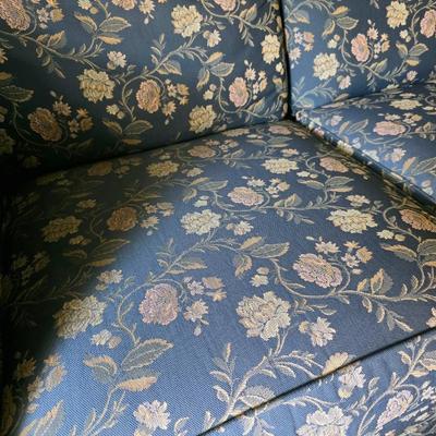 Vintage Blue Floral Sofa by Norwalk with Winter Moose