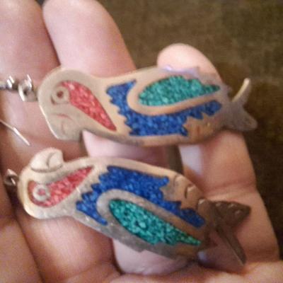 Sale Photo Thumbnail #41: Sterling Earrings with inlay stones