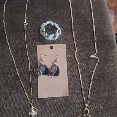necklaces, earrings and pin