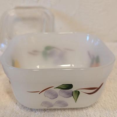 Fire King Fruits Ovenware Square 2 bowls 1 lid