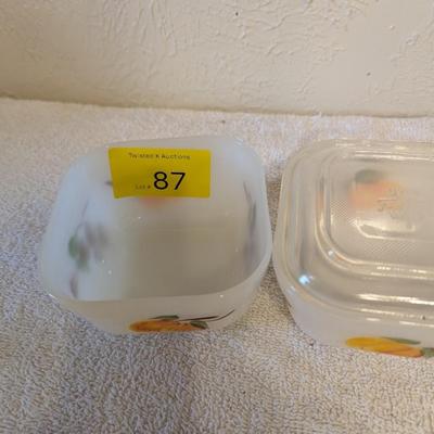 Fire King Fruits Ovenware Square 2 bowls 1 lid