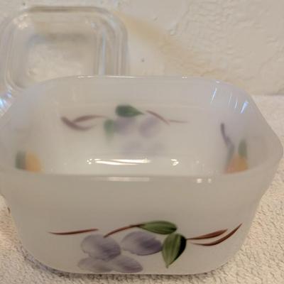 Fire King Fruits Ovenware Square 2 bowls 1 lid