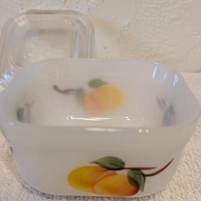 Fire King Fruits Ovenware Square 2 bowls 1 lid