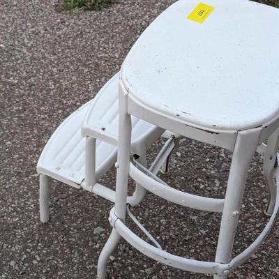 Vintage step stool with pull out steps