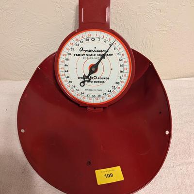 Vintage Red Hanging Scale by American Family Scale Company-no chains