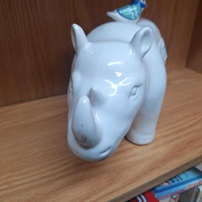 Opalhouse Stoneware White Rhino and little blue bird cookie jar
