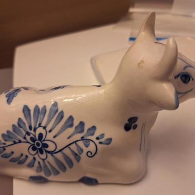 Delft Blue Holland Cow creamer, salt and pepper and toothpick holder
