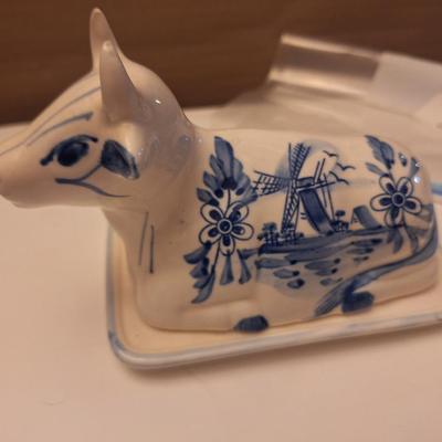 Delft Blue Holland Cow creamer, salt and pepper and toothpick holder