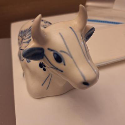 Delft Blue Holland Cow creamer, salt and pepper and toothpick holder
