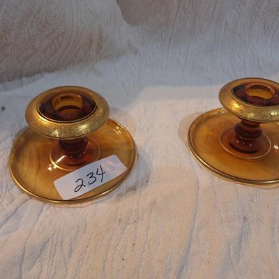 Amber glass candlesticks